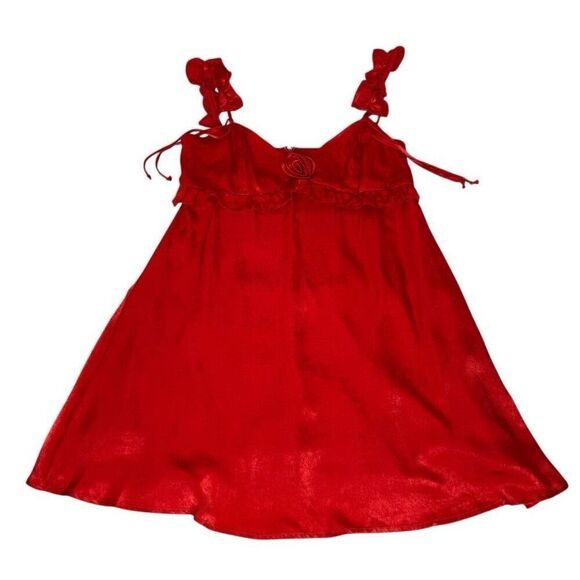 Wild Fable NWT red rosette mini babydoll holiday dress size M - Picture 3 of 14